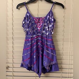 Glamour Costume Dance 2-Piece Sequin Purple Costume Adult Small Tank Top/Shorts